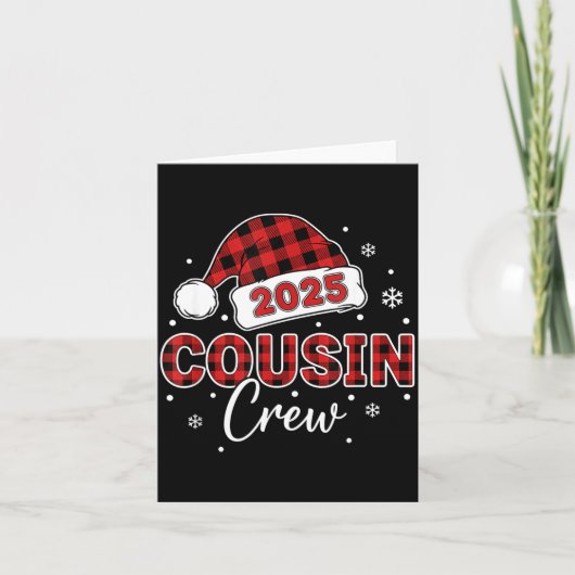 Christmas Buffalo Plaid 2025 Cousin Crew Santa Hat カード (正面)
