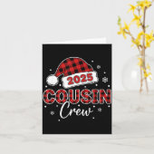 Christmas Buffalo Plaid 2025 Cousin Crew Santa Hat カード (黄色い花)
