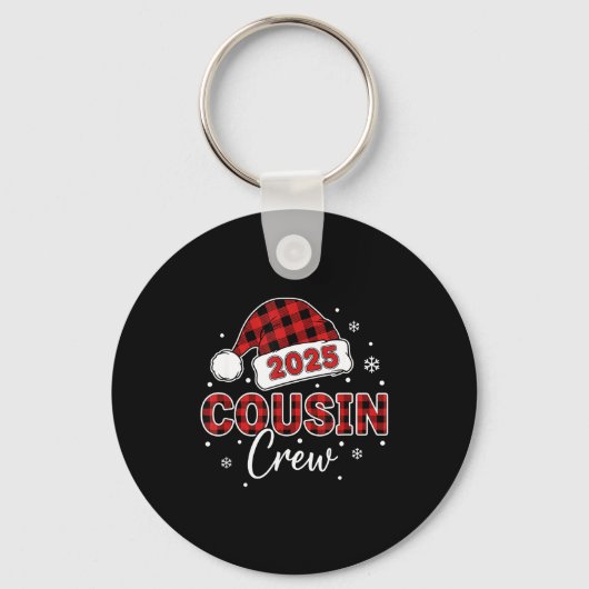 Christmas Buffalo Plaid 2025 Cousin Crew Santa Hat キーホルダー (正面)