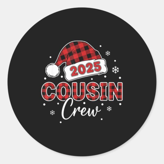 Christmas Buffalo Plaid 2025 Cousin Crew Santa Hat ラウンドシール (正面)