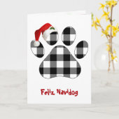 Christmas Buffalo Plaid Dog Paw Print and Hat カード (黄色い花)