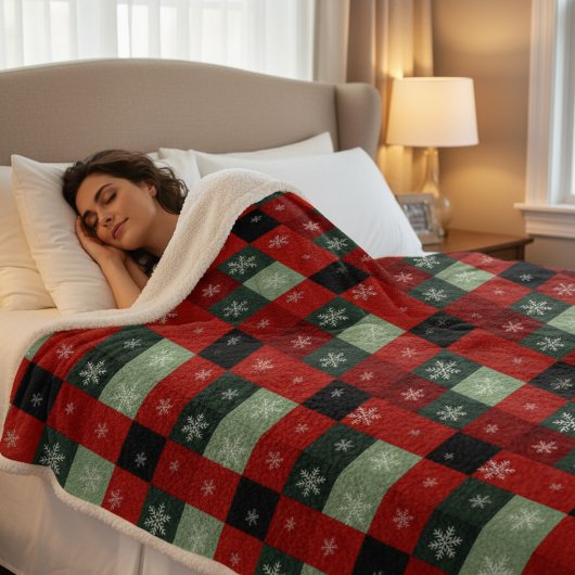 Christmas Buffalo Plaid Snowflakes Red Green シェルパブランケット