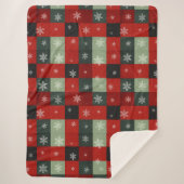 Christmas Buffalo Plaid Snowflakes Red Green シェルパブランケット (正面)