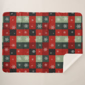 Christmas Buffalo Plaid Snowflakes Red Green シェルパブランケット (正面(横))