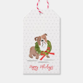 Christmas Bulldog Happy Holidays Holly Love NAME ギフトタグ