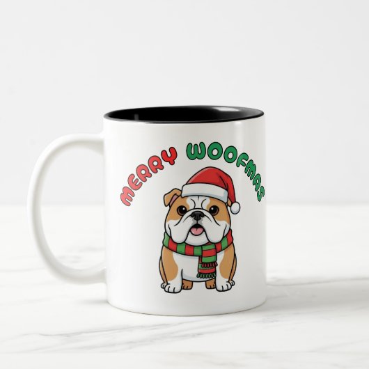 Christmas Bulldog Mug: Merry Woofmas ツートーンマグカップ (左)