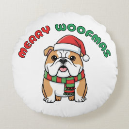 Christmas Bulldog Round Pillow: Merry Woofmas ラウンドクッション