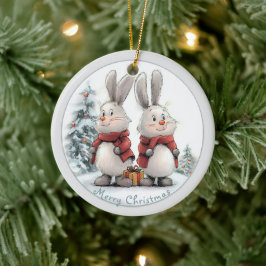 Christmas Bunny and gift, personalized セラミックオーナメント