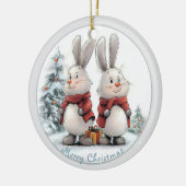 Christmas Bunny and gift, personalized セラミックオーナメント (左)