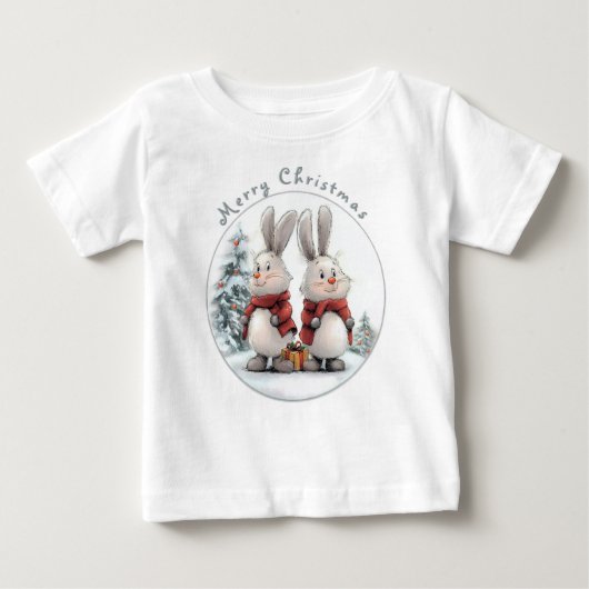 Christmas Bunny and gift, personalized ベビーTシャツ (正面)