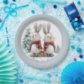 Christmas Bunny and gift, personalized ペーパープレート (パーティー)