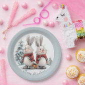 Christmas Bunny and gift, personalized ペーパープレート (パーティー)