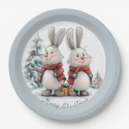 Christmas Bunny and gift, personalized ペーパープレート