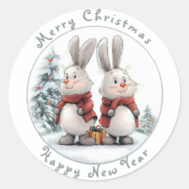 Christmas Bunny and gift, personalized ラウンドシール