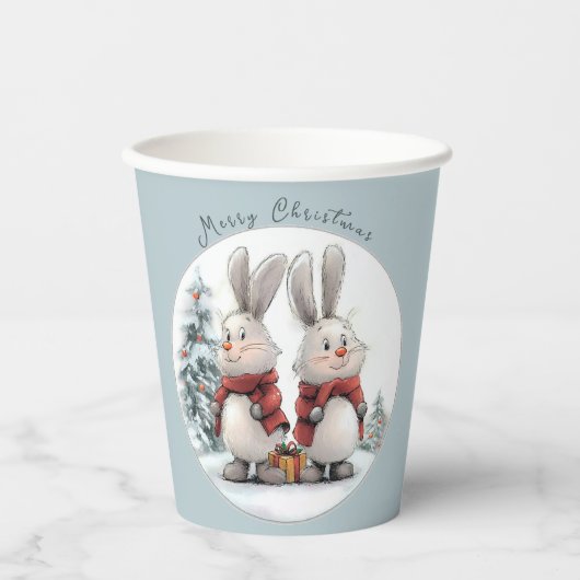 Christmas Bunny and gift, personalized  紙コップ (正面)