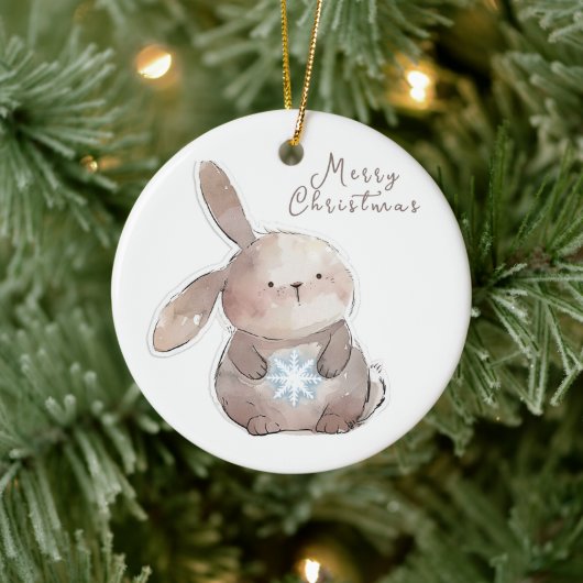 Christmas Bunny and Snowflake, personalized セラミックオーナメント (ツリー)