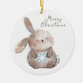 Christmas Bunny and Snowflake, personalized セラミックオーナメント (正面)