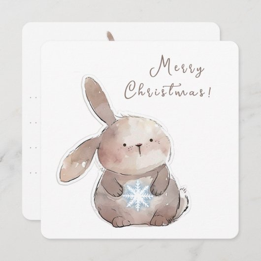 Christmas Bunny and Snowflake, personalized 招待状 (正面/裏面)