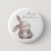 Christmas Bunny and Snowflake, personalized 缶バッジ (正面)