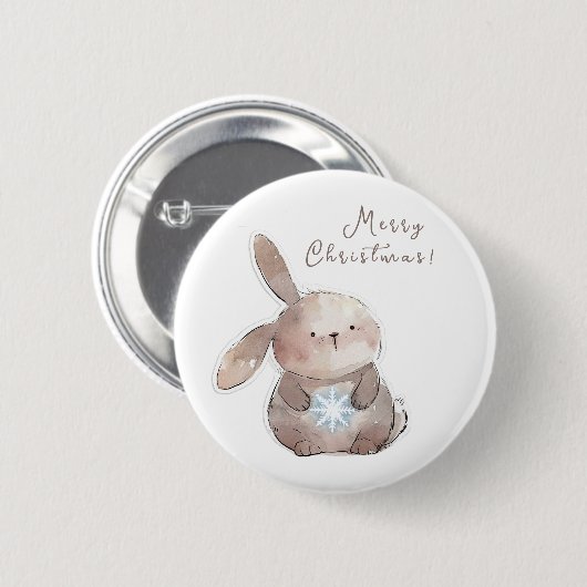 Christmas Bunny and Snowflake, personalized 缶バッジ (正面&裏面)