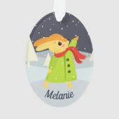 Christmas Bunny Catching Snowflakes オーナメント (裏面)
