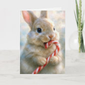 Christmas Bunny Rabbit Nibbling On a Candy Cane カード (正面)