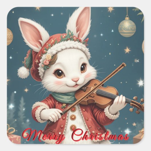 Christmas Bunny Sticker スクエアシール (正面)