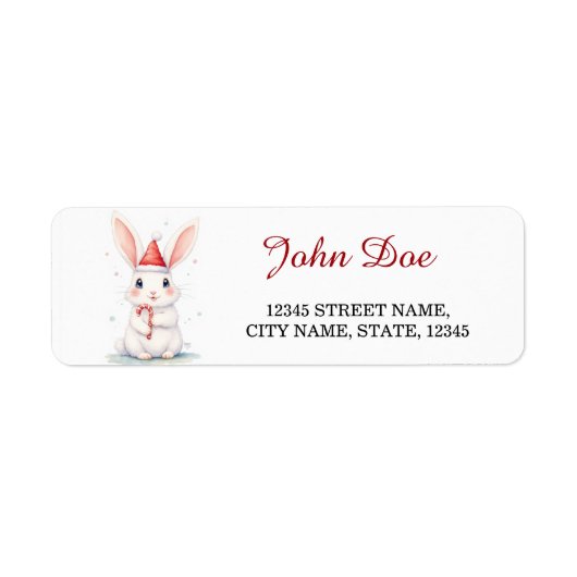 Christmas Bunny with Candy Cane Return Address ラベル (正面)