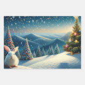 Christmas Bunny with Decorated Christmas Tree ラッピングペーパーシート (正面3)