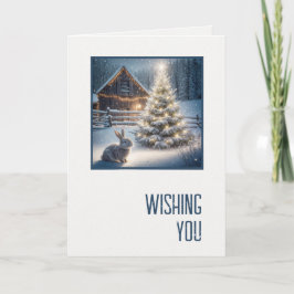 Christmas Bunny With Glowing Tree and Barn カード