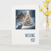 Christmas Bunny With Glowing Tree and Barn カード (黄色い花)