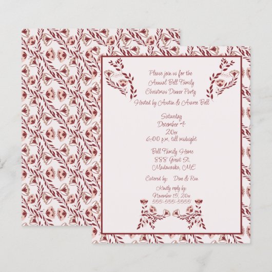 Christmas  Burgundy Floral Scandinavian Folk Art  (正面/裏面)