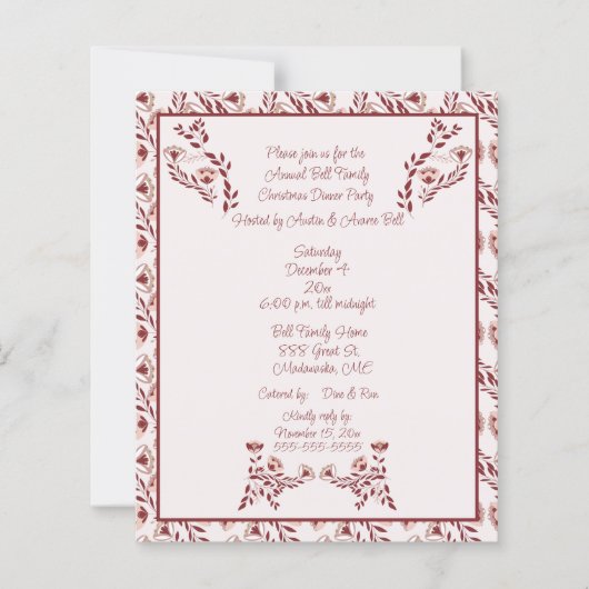 Christmas  Burgundy Floral Scandinavian Folk Art  (正面)