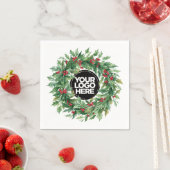 Christmas Business Logo Holly Berry Wreath スタンダードカクテルナプキン (インサイチュ)
