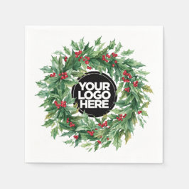 Christmas Business Logo Holly Berry Wreath スタンダードカクテルナプキン