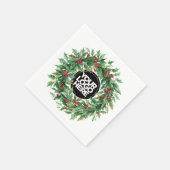 Christmas Business Logo Holly Berry Wreath スタンダードカクテルナプキン (角)