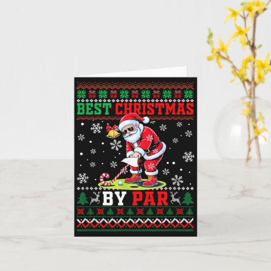 Christmas By Par Santa Sweater Playing Golf Golfer カード (黄色い花)