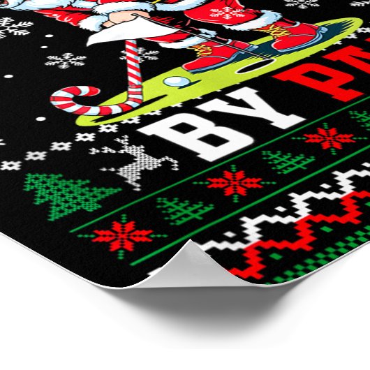 Christmas By Par Santa Sweater Playing Golf Golfer ポスター (角)