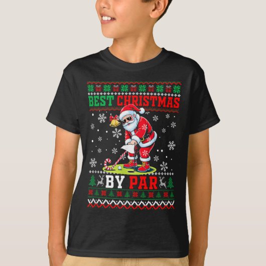 Christmas By Par Santa Sweater Playing Golf Golfer Tシャツ (正面)