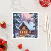 Christmas Cabin Forest Winter Snow Holiday スタンダードカクテルナプキン (インサイチュ)