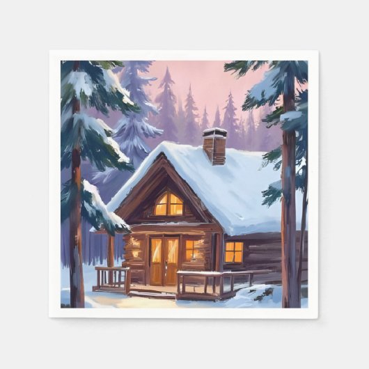 Christmas Cabin Forest Winter Snow Holiday スタンダードカクテルナプキン (正面)