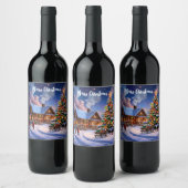  Christmas Cabin in the Forest Wine Label – Cozy  ワインラベル (ボトル)