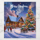  Christmas Cabin in the Forest Wine Label – Cozy  ワインラベル (シングルラベル)