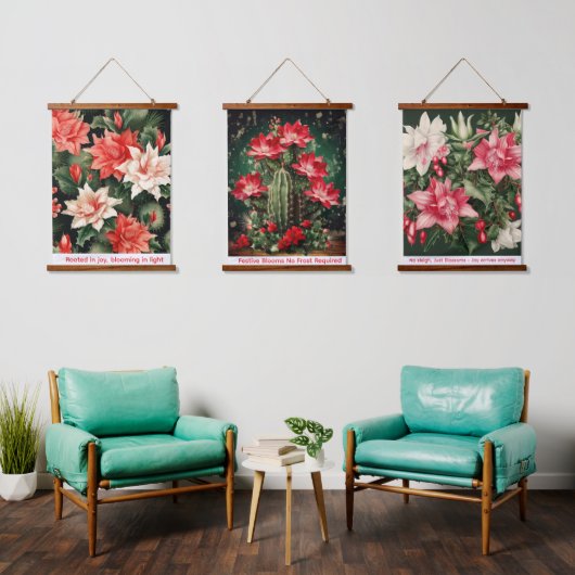 Christmas Cactus Wall Tapestry Bloom Bright Shine 吊り下げ型タペストリー (リビング)