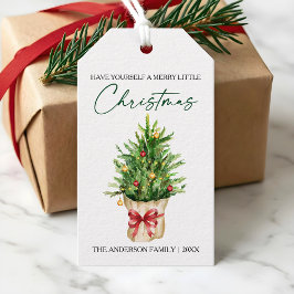 Christmas Calligraphy Ink Watercolor Pine Red Bow ギフトタグ