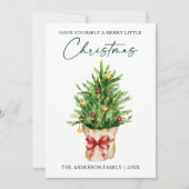 Christmas Calligraphy Ink Watercolor Pine Red  Bow シーズンカード (正面)