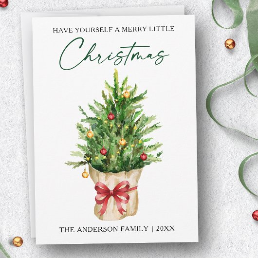 Christmas Calligraphy Ink Watercolor Pine Red  Bow シーズンカード