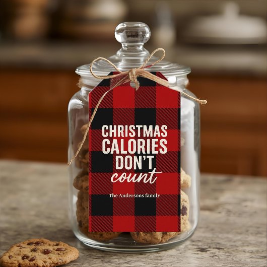 “Christmas Calories Don’t Count” Buffalo Plaid ギフトタグ