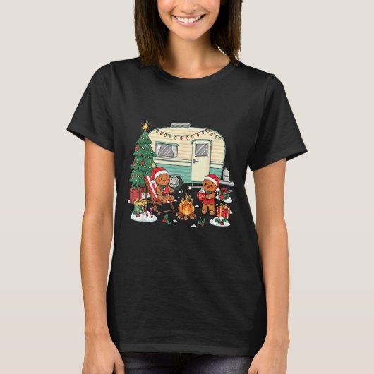 Christmas Camng Gingerbread Campfire Tree Santa Ha Tシャツ (正面)