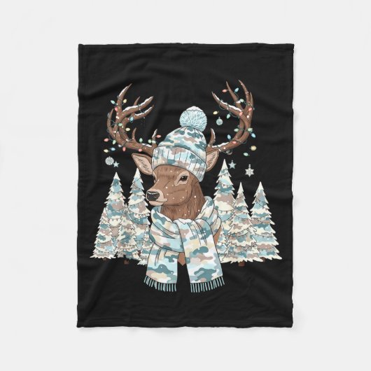 Christmas Camo Hunting Reindeer Pajamas With Deer  フリースブランケット (正面)